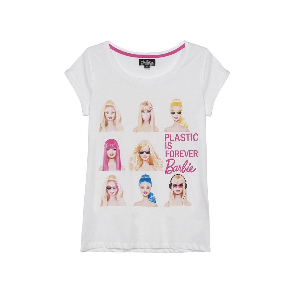 Barbie-Cropp t-shirt biały Plastic Is Forever cena 39,99